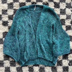 Free people blue chunky knit flared sleeve cardigan